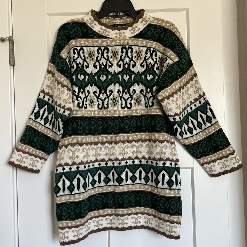 Vintage Dana Scott Fall Collection Tunic Length Fair Isle Patterned Sweater